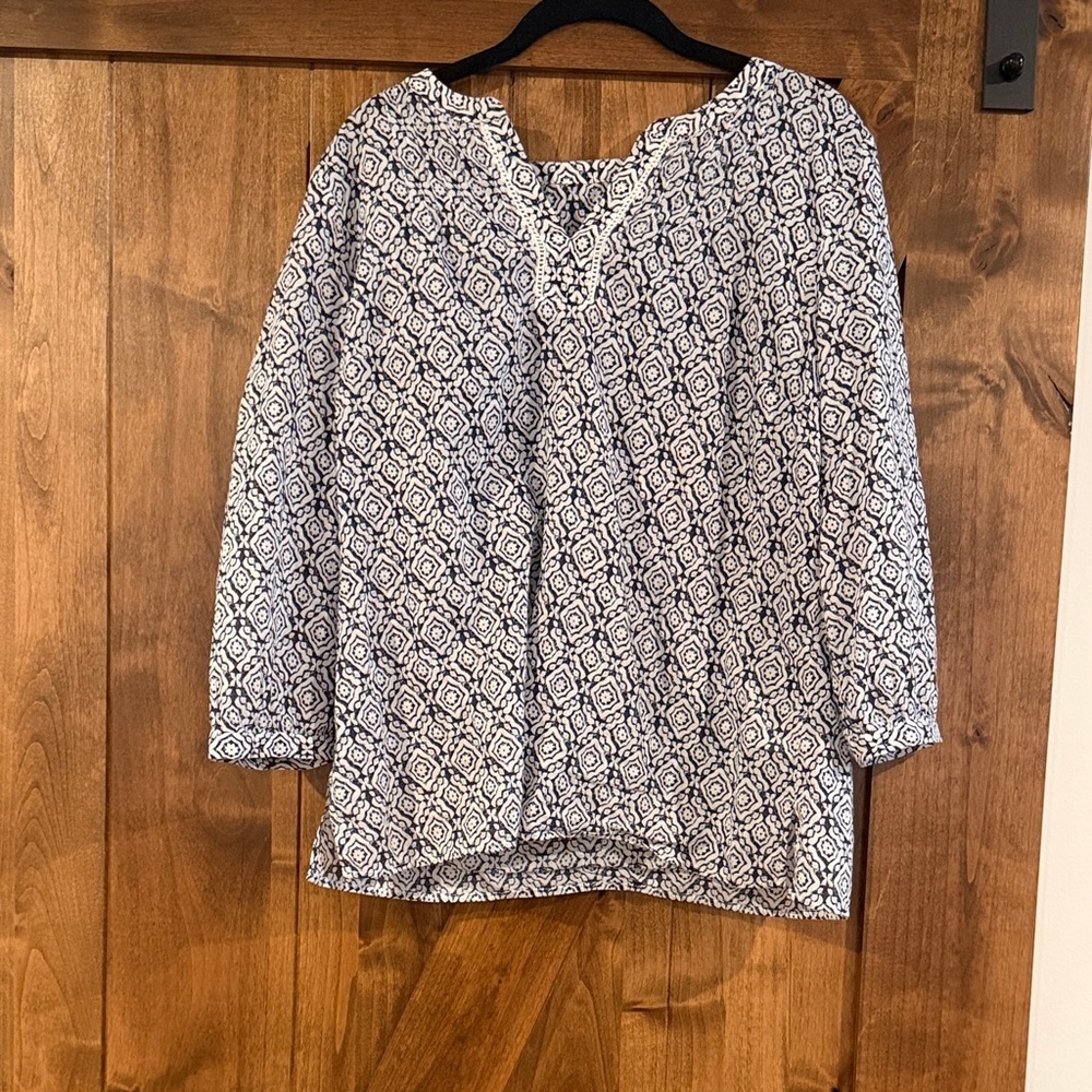 Talbots COTTON PINTUCK POPOVER - FLORAL COLORBLOCK